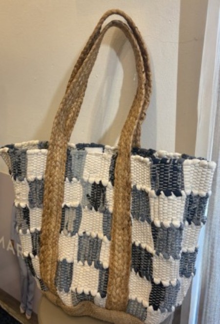 デニム生地の組紐が個性的な夏らしい爽やかなデザインのジュートBAG♪