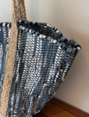 高級感溢れるレザーとジュートのトートBAG♪(ブルー)