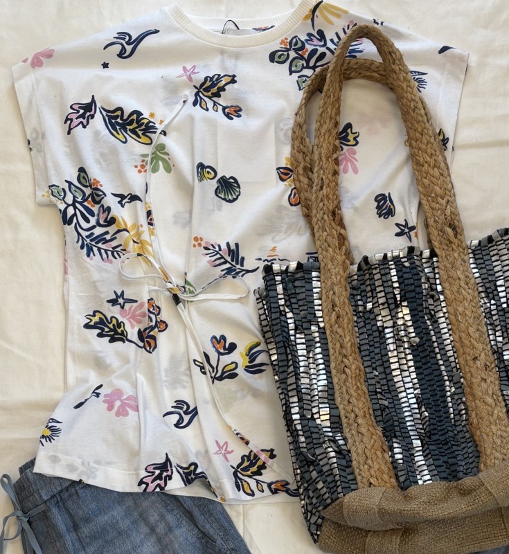 高級感溢れるレザーとジュートのトートBAG♪(ブルー)